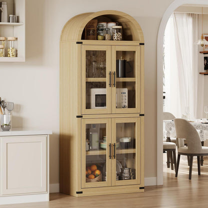 Gewölbte Glasvitrine mit 5 Regalen – Holzfarbe