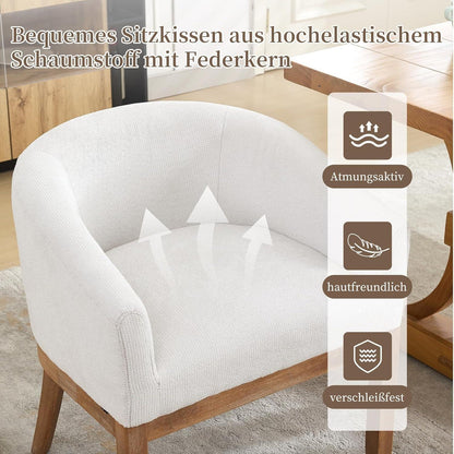 Mid Century Esszimmerstuhl mit Armlehnen, Beige Leinenstoff