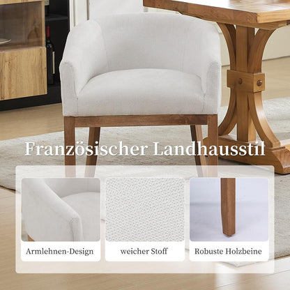 Mid Century Esszimmerstuhl mit Armlehnen, Beige Leinenstoff
