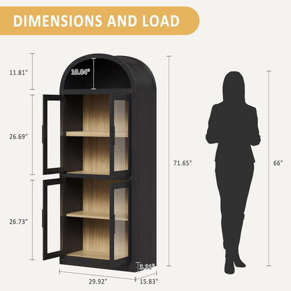 Gewölbte Glasvitrine mit 5 Regalen – Schwarz