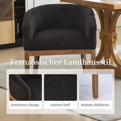 Esszimmerstühle Set 4er mit Armlehnen, Mid Century Leinenstoff
