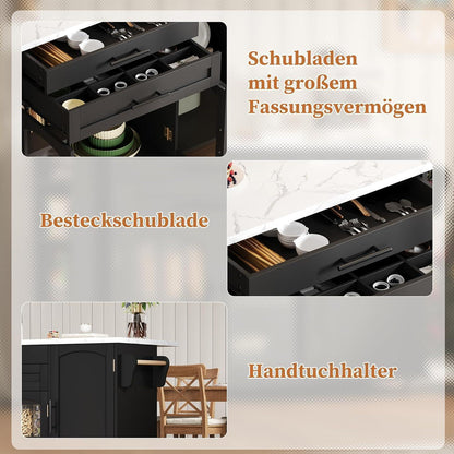 Kücheninsel Schwarz – Beweglicher Küchenwagen mit Arbeitsplatte
