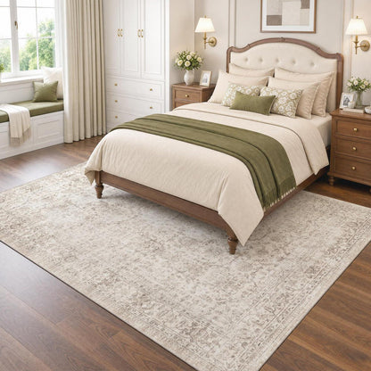 Vintage Teppich Beige 160x230 cm – Waschbar & Rutschfest