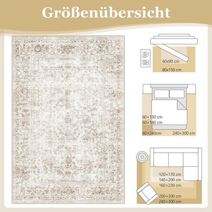 Vintage Teppich Beige 160x230 cm – Waschbar & Rutschfest