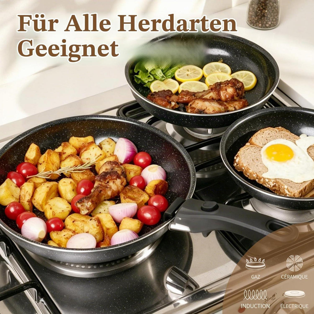 7-teiliges Keramik Pfannenset mit Abnehmbarem Griff