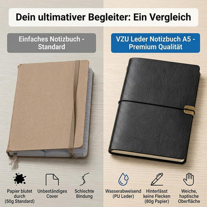 A5 Notizbuch mit Ringband und Bindeband – Schwarz