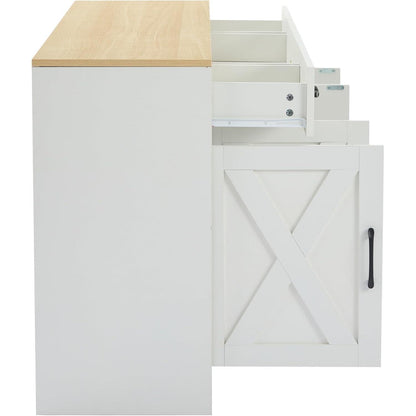 Modernes weißes Sideboard mit Holztischplatte | Multifunktionsschrank