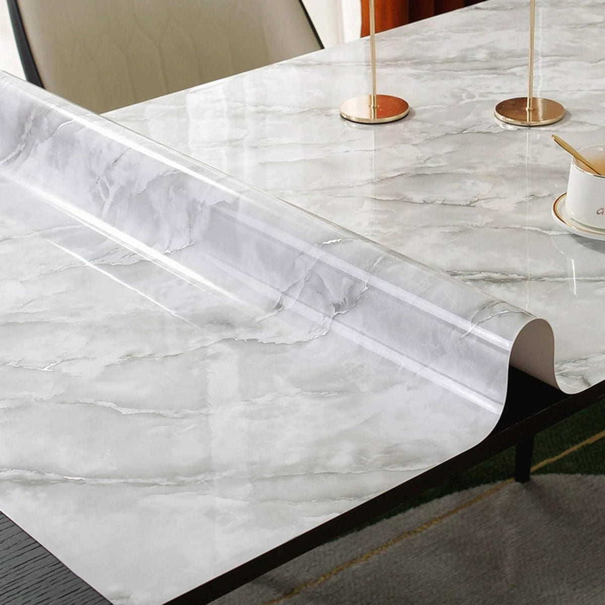PVC Tischdecke wasserdicht Weiß Jade Marmor 90x200 cm