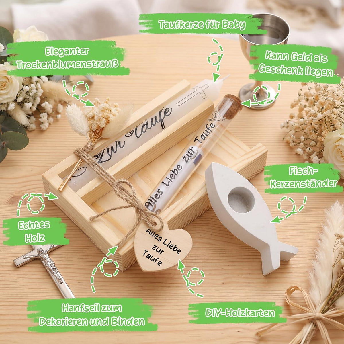 Taufgeschenk Set Mädchen & Junge mit Kerze & Geldgeschenk