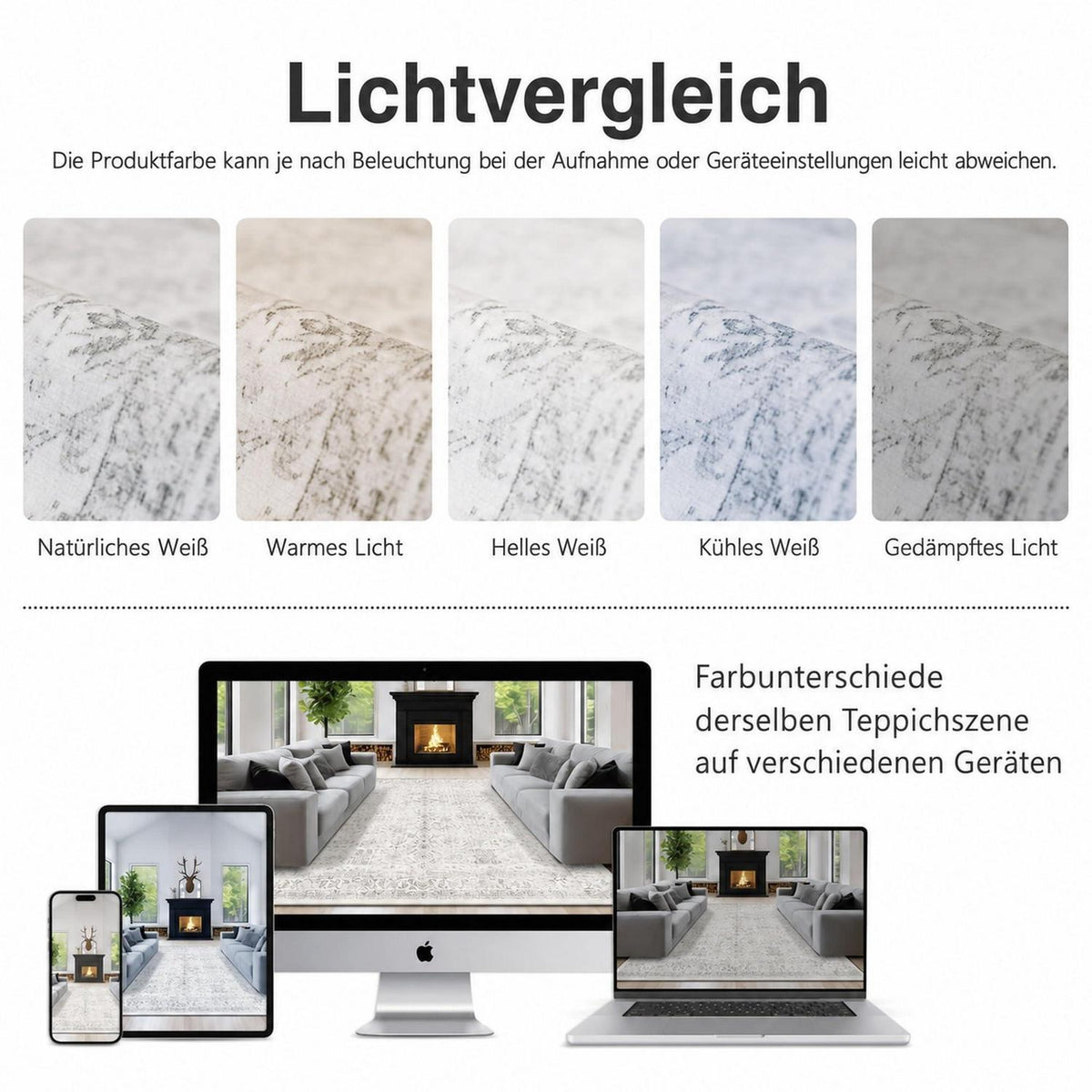 Vintage Teppich Grau 200x300 cm – Waschbar & Rutschfest