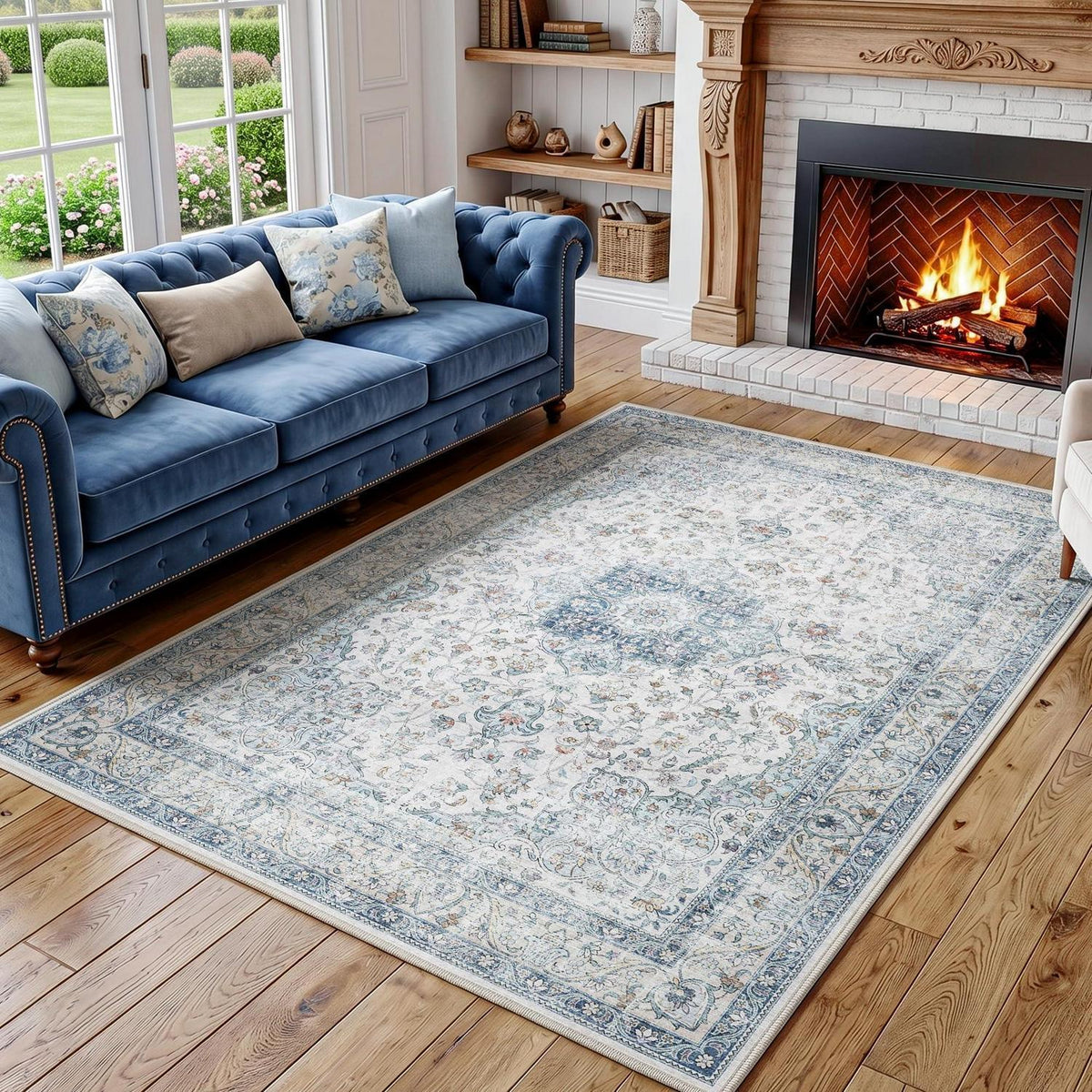 Waschbarer Vintage Teppich Blau 120x170 cm