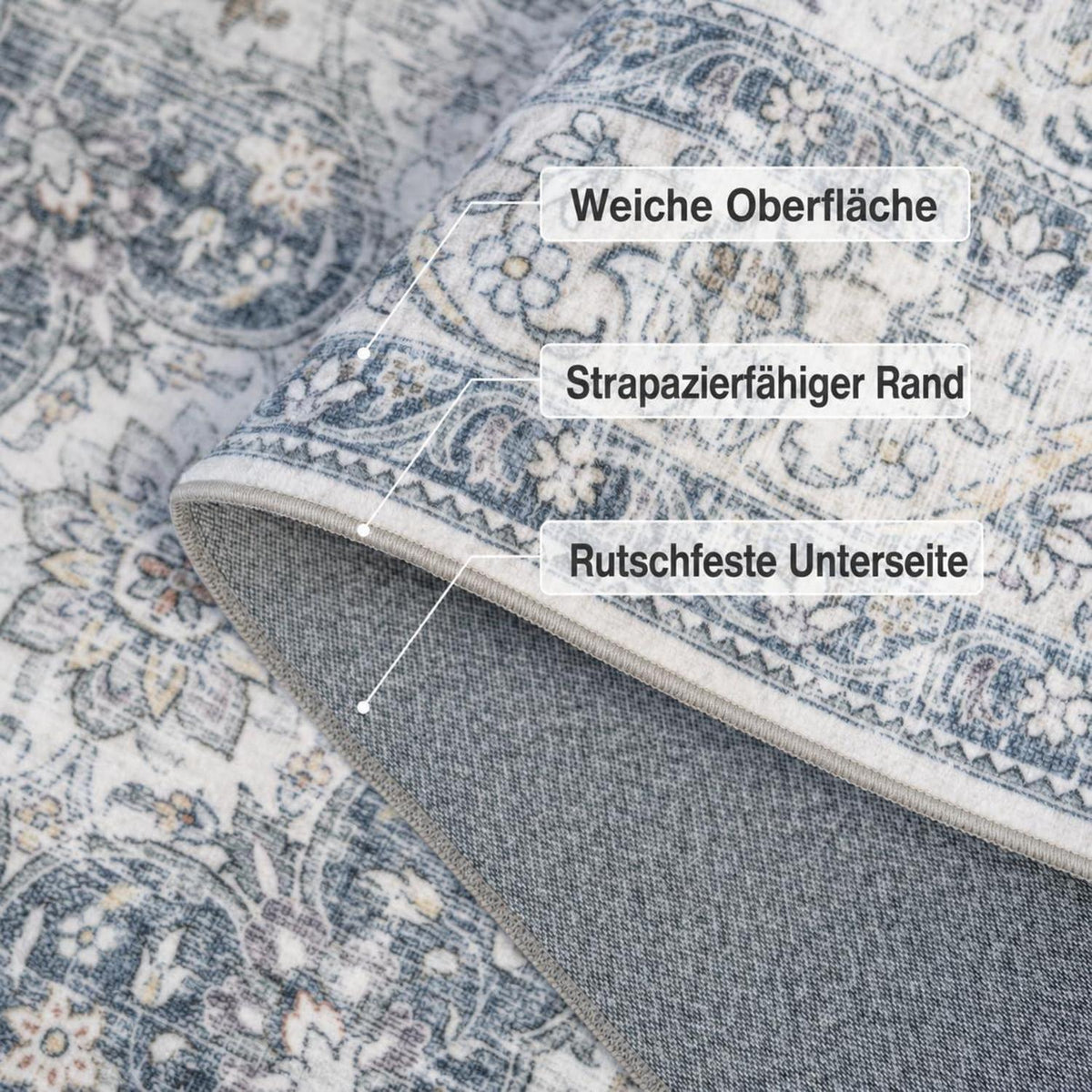 Waschbarer Vintage Teppich Blau 160x230 cm