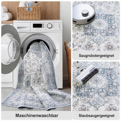 Waschbarer Vintage Teppich Blau 160x230 cm
