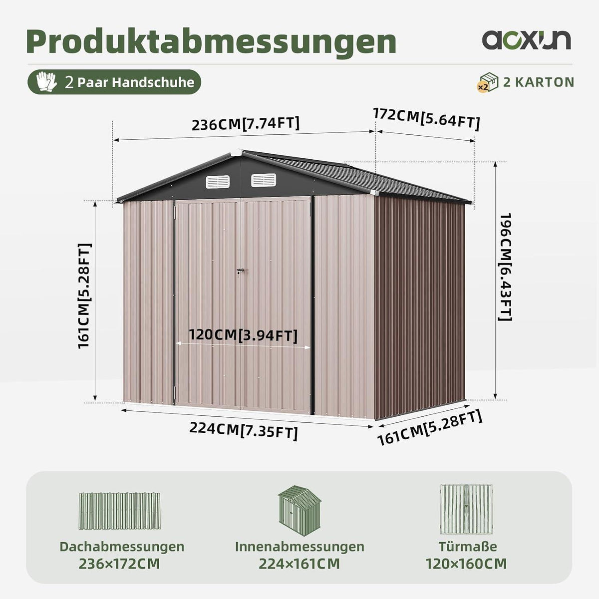 Großes Metallgerätehaus 235x171 cm – Wetterfest & Abschließbar