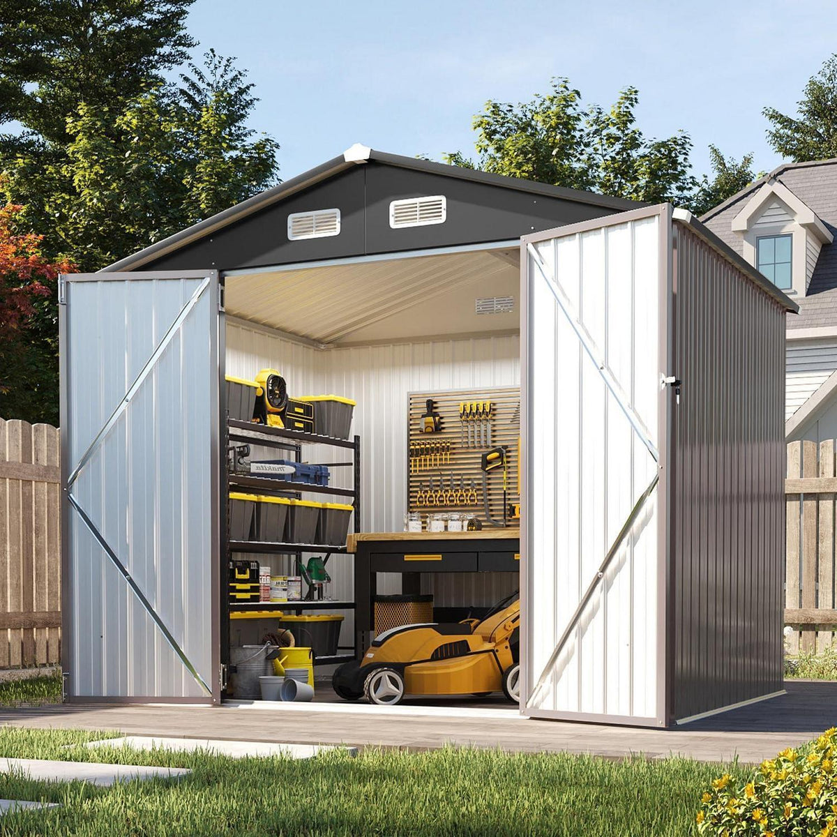 Großes Gerätehaus 8x6ft – Wetterfestes Gartenhaus mit Doppeltür