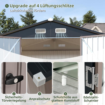 Großes Gerätehaus 8x6ft – Wetterfestes Gartenhaus mit Doppeltür