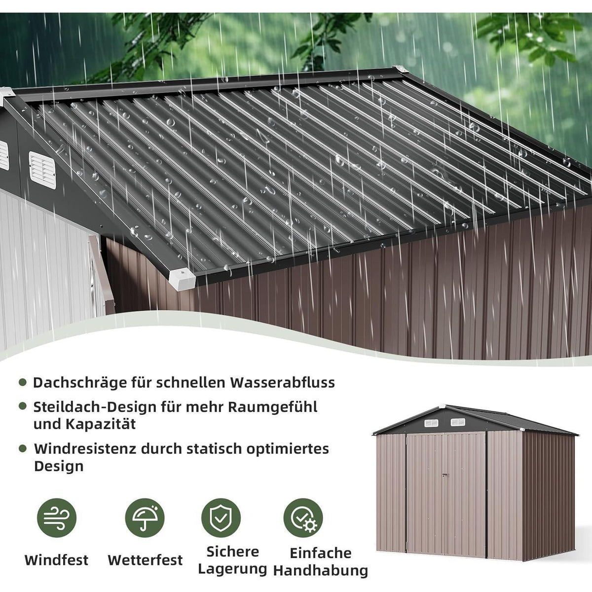Großes Gerätehaus 8x6ft – Wetterfestes Gartenhaus mit Doppeltür