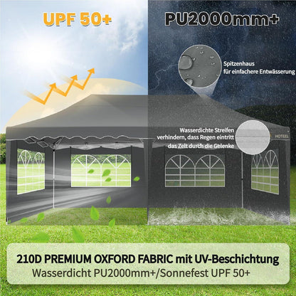 Faltpavillon 3x6m wasserdicht mit 6 Seitenwänden – Grau