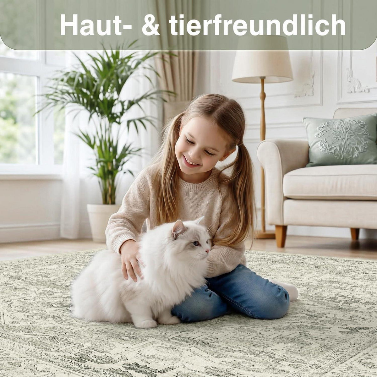 Waschbarer Vintage Teppich Grün 200x300 cm