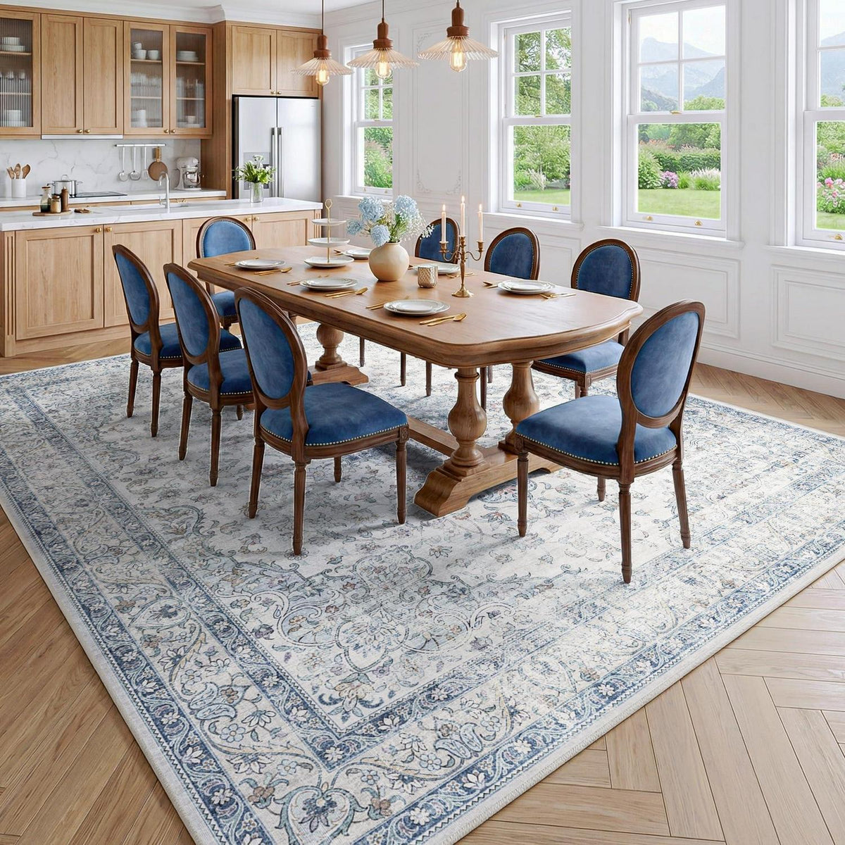 Waschbarer Vintage Teppich Blau 200x300 cm