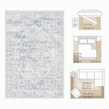 Waschbarer Vintage Teppich Blau 200x300 cm – Wohnzimmer Schlafzimmer