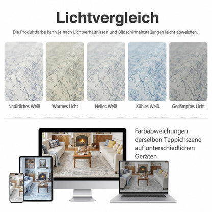 Waschbarer Vintage Teppich Blau 200x300 cm – Wohnzimmer Schlafzimmer