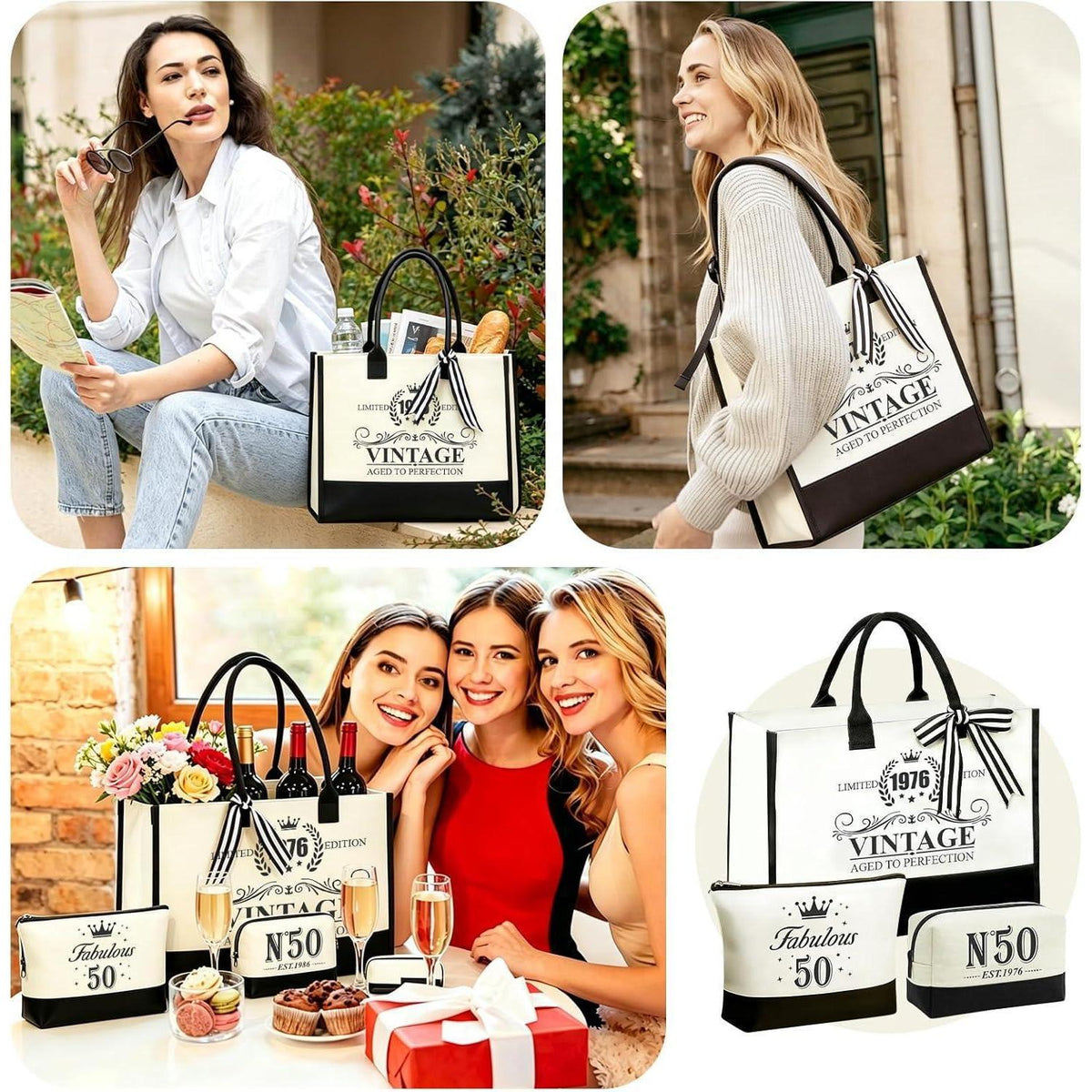 50. Geburtstag Geschenk Frau - 9tlg. Wellness Set mit Vintage Tasche