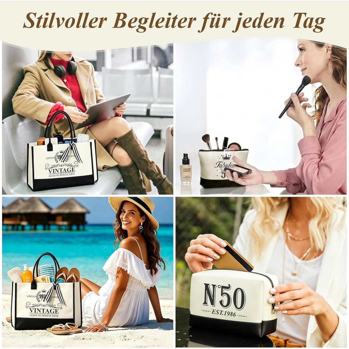 50. Geburtstag Geschenk Frau - 9tlg. Wellness Set mit Vintage Tasche