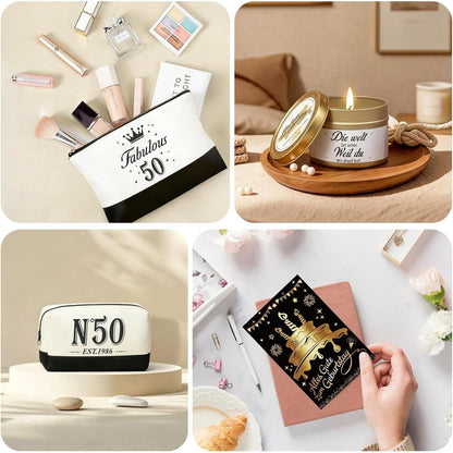 50. Geburtstag Geschenk Frau - 9tlg. Wellness Set mit Vintage Tasche