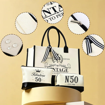 50. Geburtstag Geschenk Frau - 9tlg. Wellness Set mit Vintage Tasche