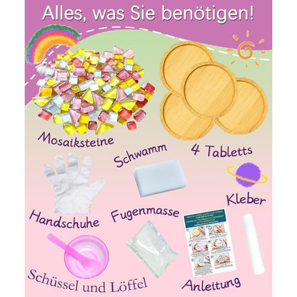 Mosaik Bastelset Kinder – 4 Sets DIY Untersetzer mit Steinen