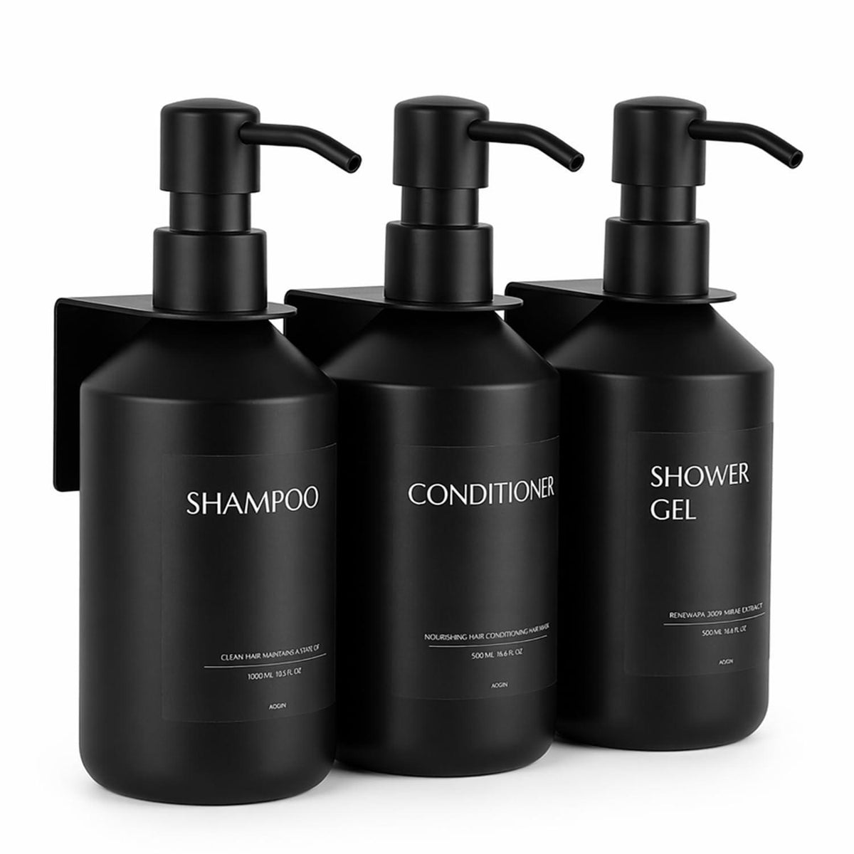 Bohrfrei Seifenspender Set Schwarz | Wand & Stand | 500ml