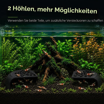 2x Garnelenhöhle Aquarium Deko – Schwarzes Versteck für Garnelen & Jungfische