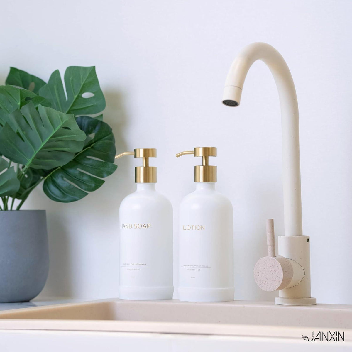 Glass Seifenspender Set mit Tablett | 500ml Pumpspender für Küche & Bad