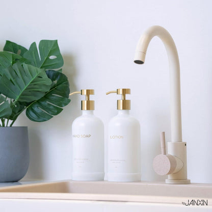 Glass Seifenspender Set mit Tablett | 500ml Pumpspender für Küche & Bad