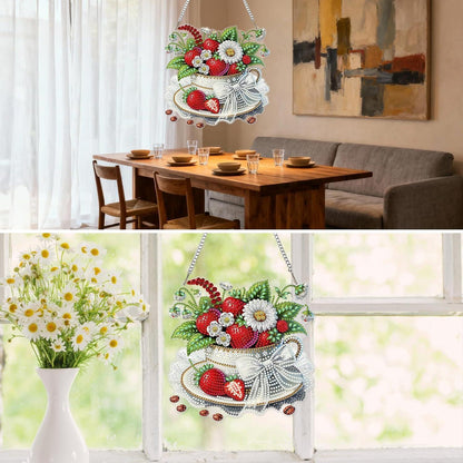 Diamond Painting Anhänger Erdbeeren & Gänseblümchen