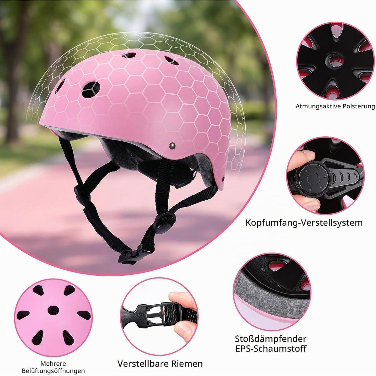 Knieschoner Set Kinder 3-10 Jahre mit Helm & Zubehör Rosa