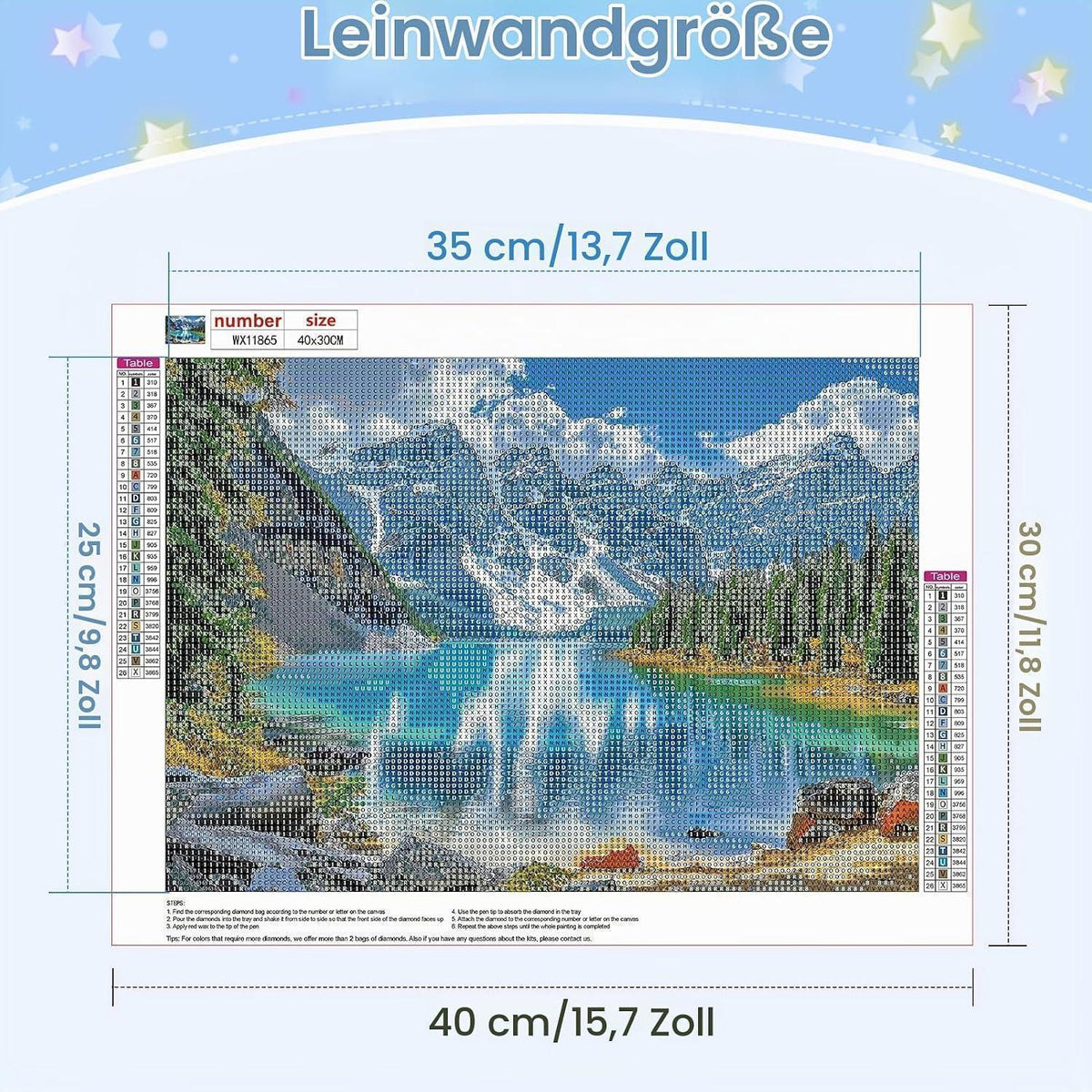 5D Diamant Malerei Landschaft Berge See 40x30 cm DIY Set