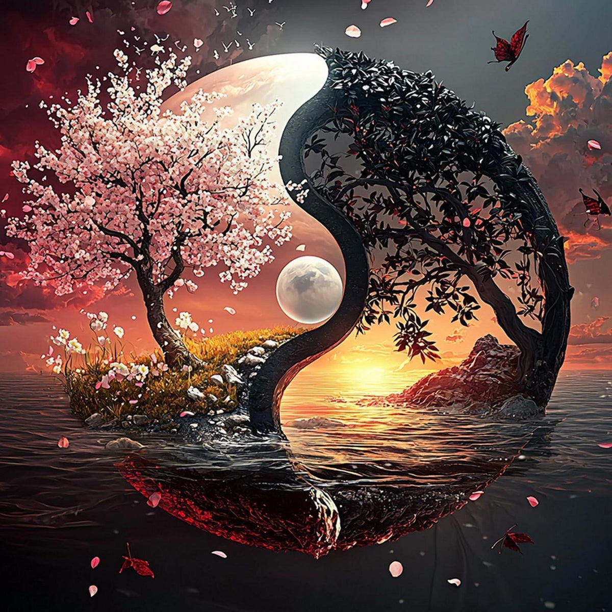 Diamant Malerei Yin Yang Baum des Lebens 30x30cm DIY Set