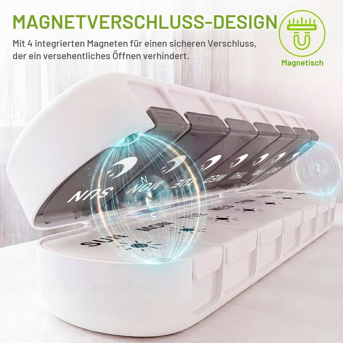 Tablettenbox 7 Tage Magnetverschluss – Kompakt & Faltbar