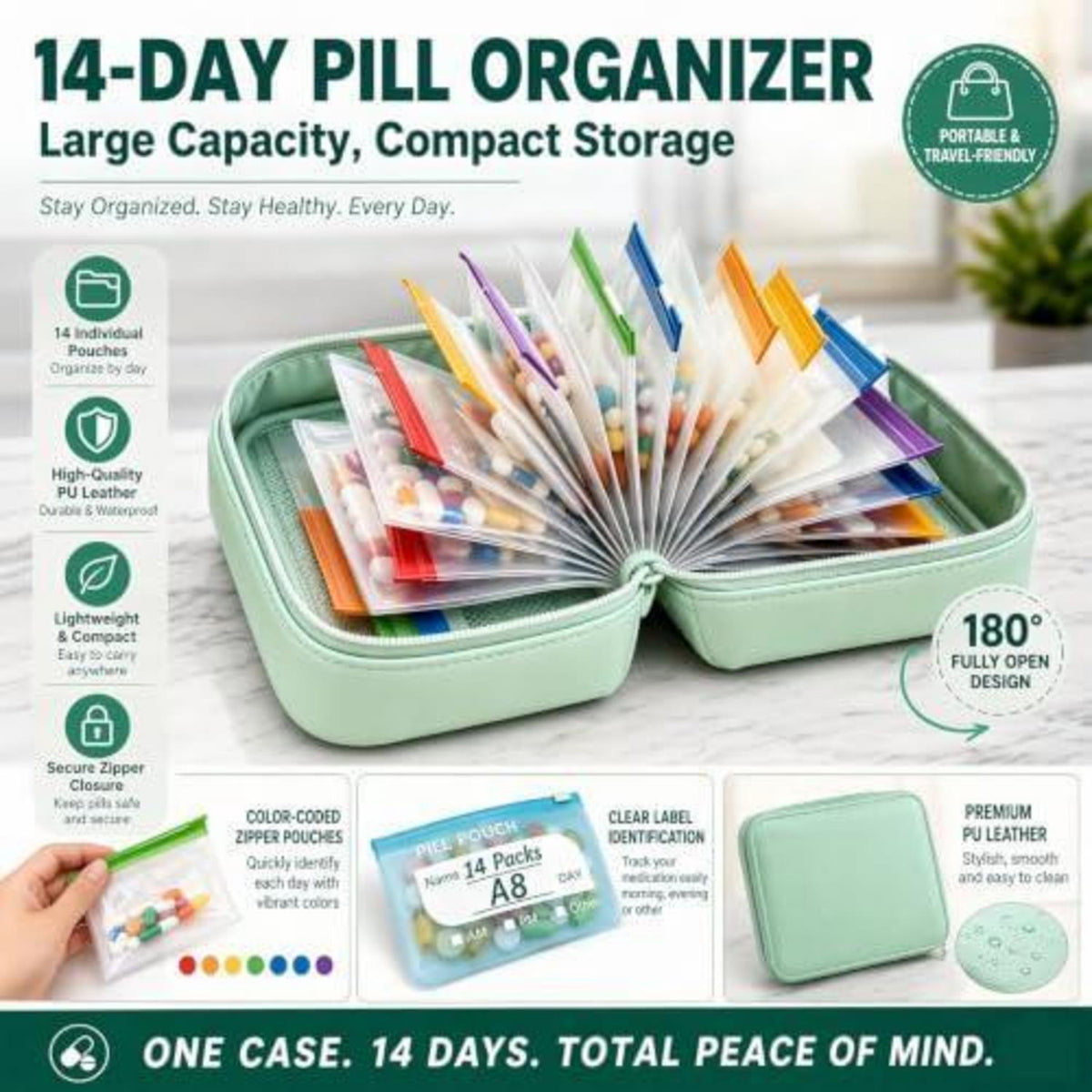 Wasserdichter Pillen Organizer 14 Tage – Tablettenbox für Reisen
