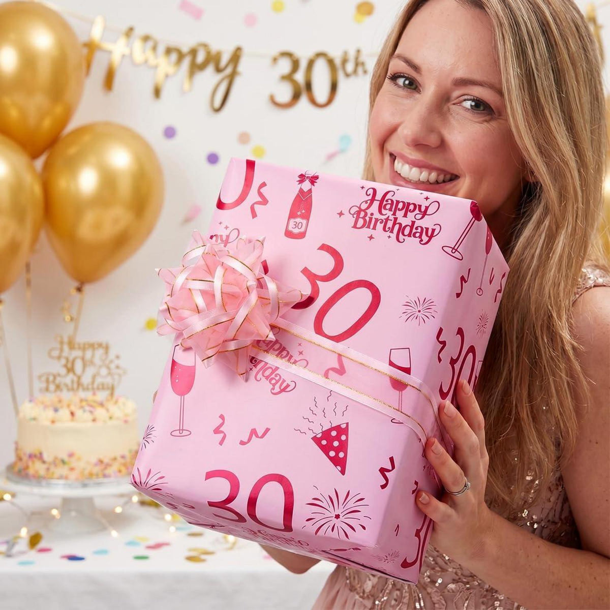 Geschenkpapier 30. Geburtstag rosa 6m x 43cm
