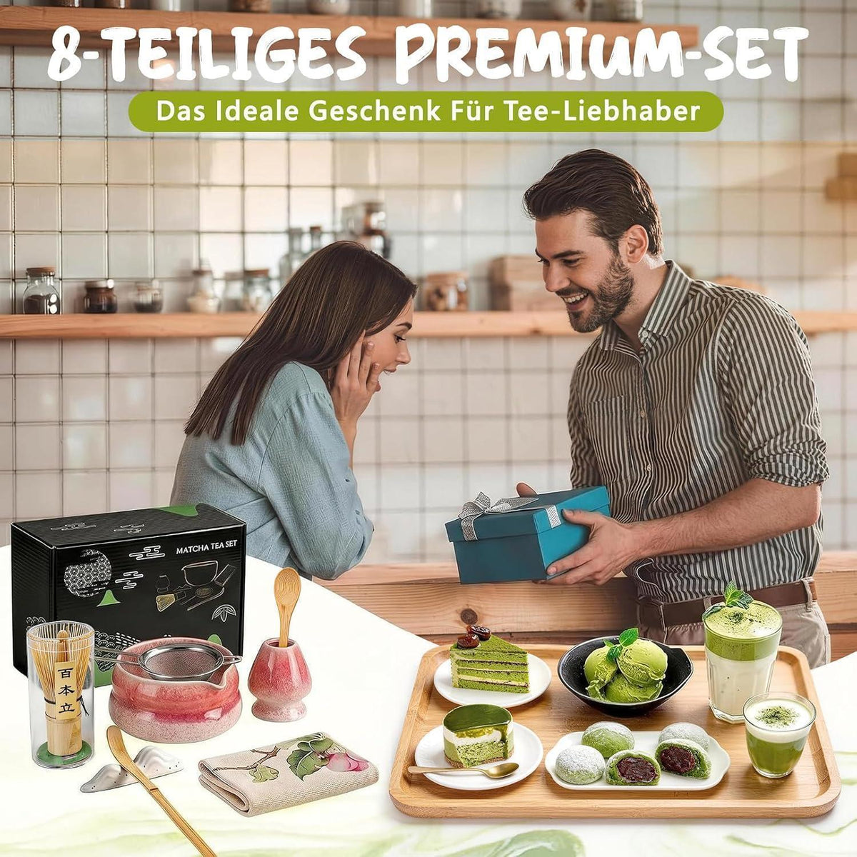 Matcha Set 8-teilig Premium – Rosa Farbverlauf Teezeremonie