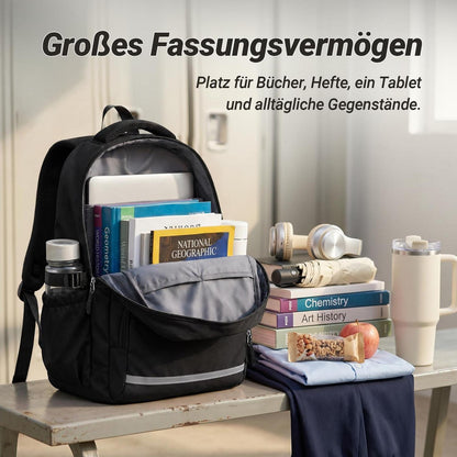 Schulrucksack Teenager Schwarz 15.6" Laptopfach & Wasserabweisend