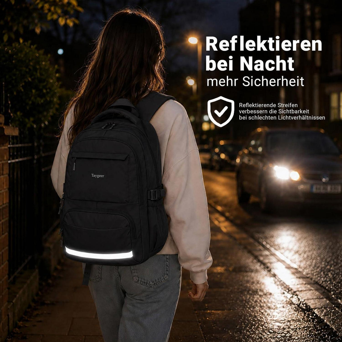 Schulrucksack Teenager Schwarz 15.6" Laptopfach & Wasserabweisend