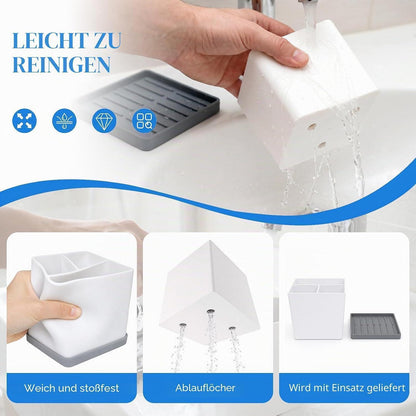 Silikon Zahnbürstenhalter 3-fach Grau Weiß Badezimmer Organizer