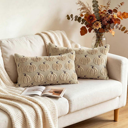 2x Kissenbezug Herbst Kürbis 40x60 cm - Beige