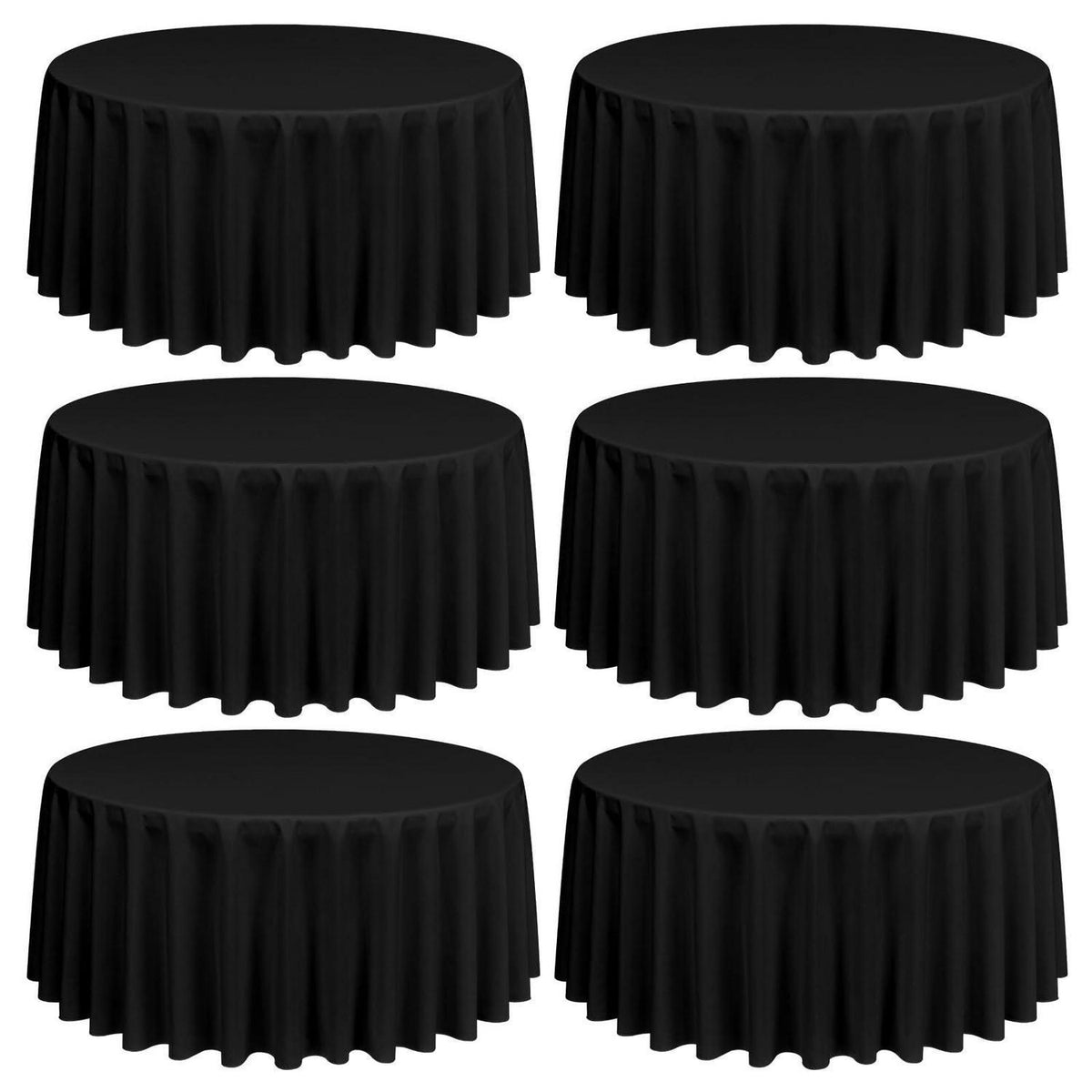 6x Runde Tischdecke Schwarz, 305 cm – Waschbar & Wiederverwendbar