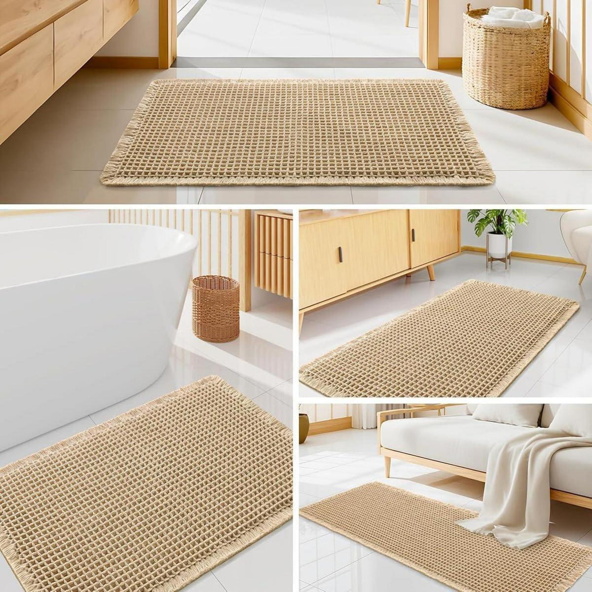 Rutschfeste Badematte Boho Braun 45x75cm – Waschbar & Saugfähig