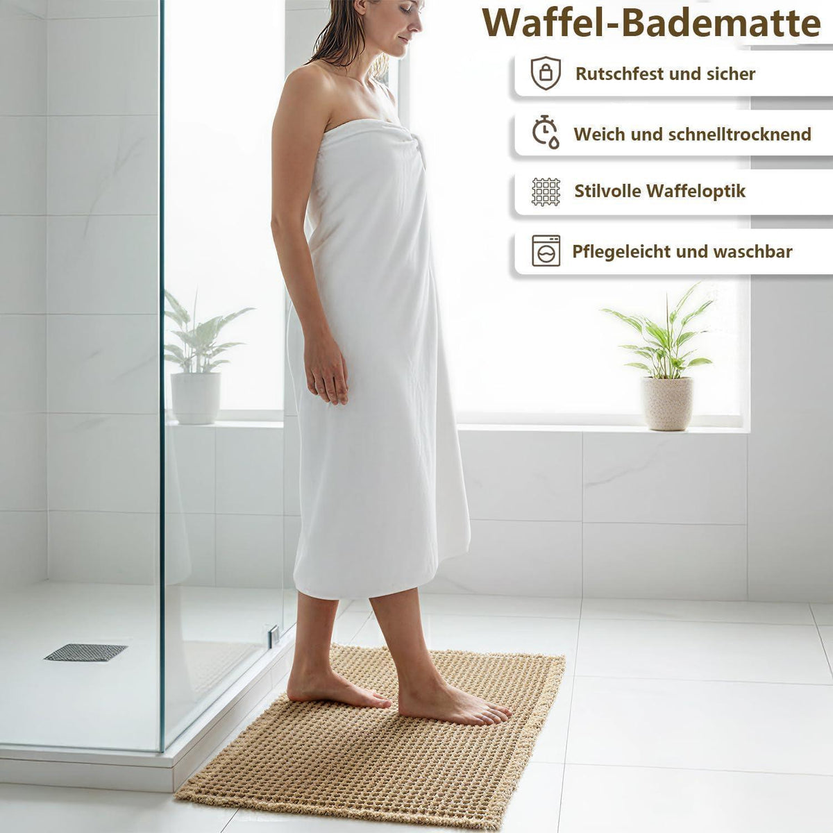 Rutschfeste Badematte Boho Braun 45x75cm – Waschbar & Saugfähig